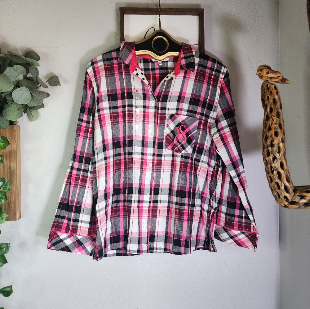 Victoria's‎ Secret Pink Metallic Plaid Pajama Top Size Medium